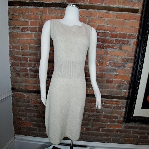 GC Fontana Merino/Cashmere Sweater Dress Oatmeal Sleeveless Ribknit Waist Size S - Picture 2 of 10